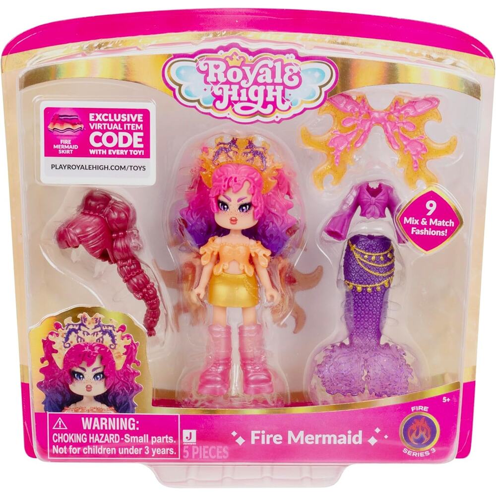 Royale High 3” Fire Mermaid Fashion Doll - 1 Figure with 9 Fashion Accessories